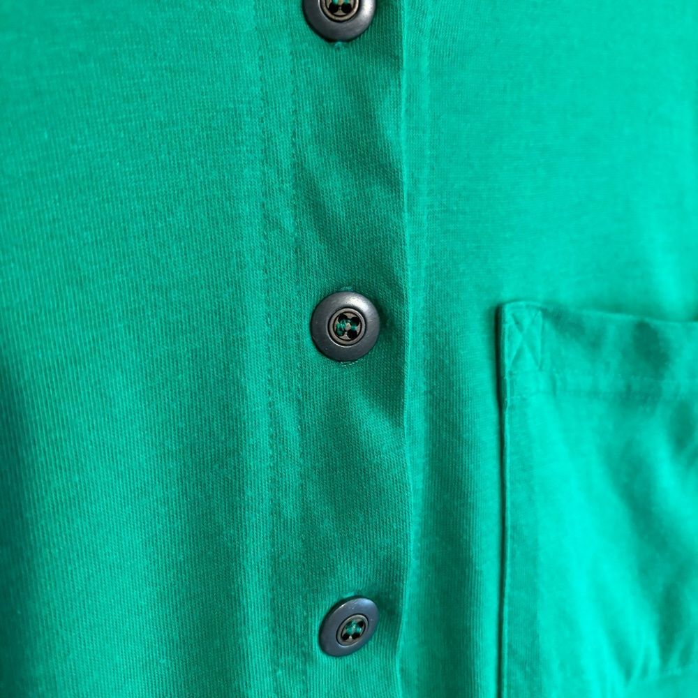 Vintage Basic Essentials Kelly Green Button Up T-… - image 3